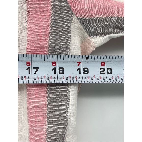 Habitat Linen Short Top Button Up Women XS Pink White Gray Stripe Long Sleeve Ne - Picture 9 of 13